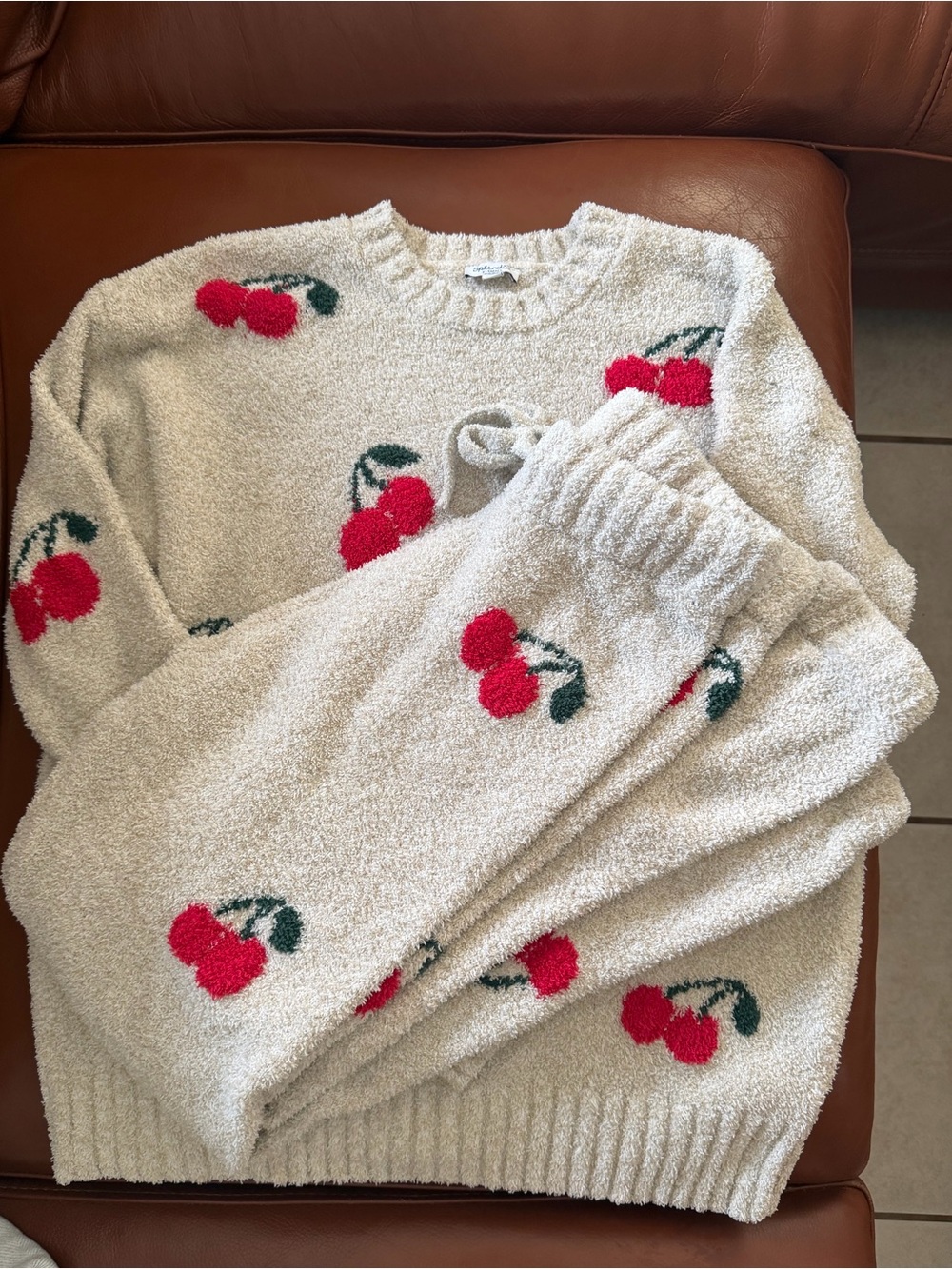 Splendid Cherries Fuzzy Sweater PJ Set – Size XS